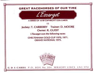 2000 GDS Cards Great Racehorses of Our Time #11 L'Escargot Back
